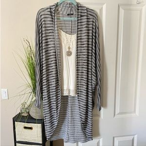 ENTI Grey Striped Cardigan Maxi Sweater